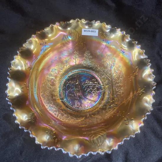 Antique Kangaroo Australian 'Carnival' Glass Marigold Master Bowl, Crystal Glass Co, c1920's, 8 x 25cm