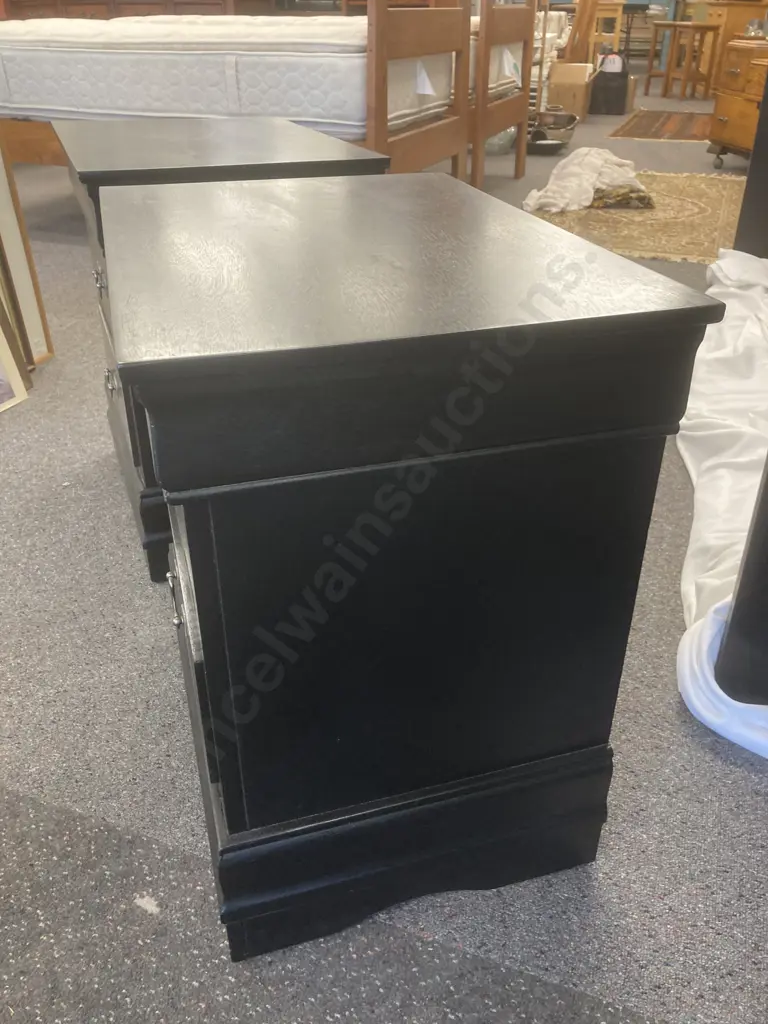 Pair of Black 2 Drawer Bedsides, Brush Chrome Drop Handles, H61 L56 D40cm Image 1++