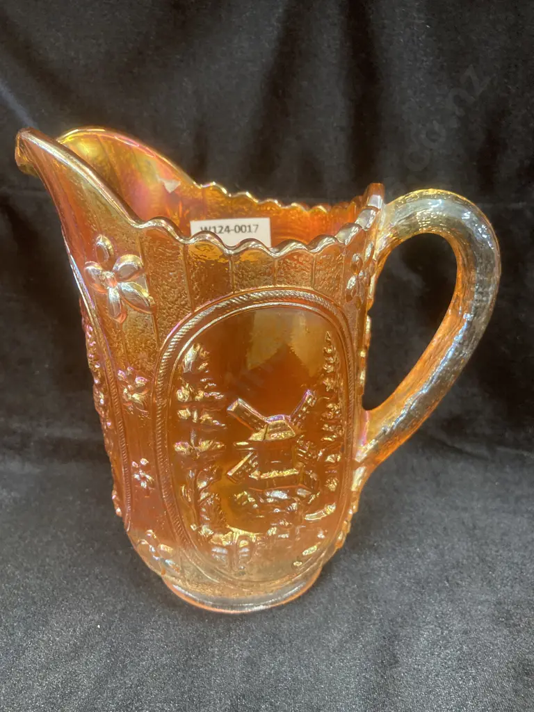 Vintage Stunning Imperial Glass Carnival Marigold “Windmill” Pitcher, H16cm Image 1++