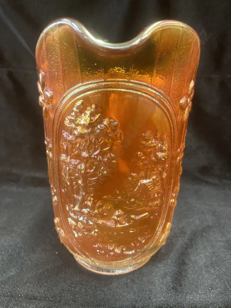 Vintage Stunning Imperial Glass Carnival Marigold “Windmill” Pitcher, H16cm Image 1++