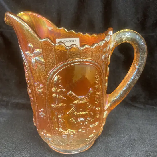 Vintage Stunning Imperial Glass Carnival Marigold “Windmill” Pitcher, H16cm