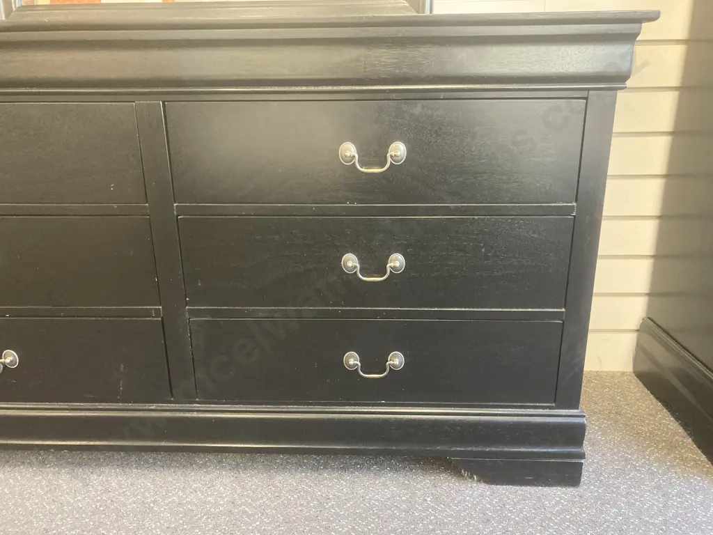 Black 6 Drawer Dressing Table, Brush Chrome Drop Handles, H180 L155 D45cm Image 1++