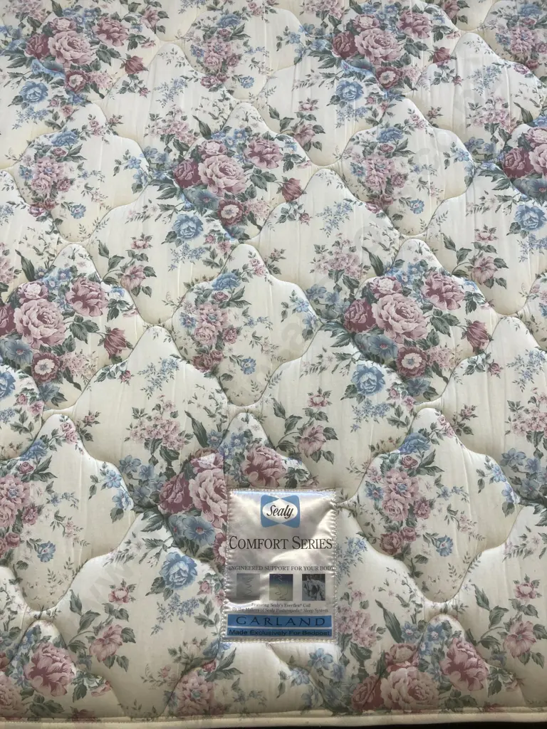Black Queensize Sleigh Bed With a Sealy Garland Floral Mattress, H112 L224cm Image 1++