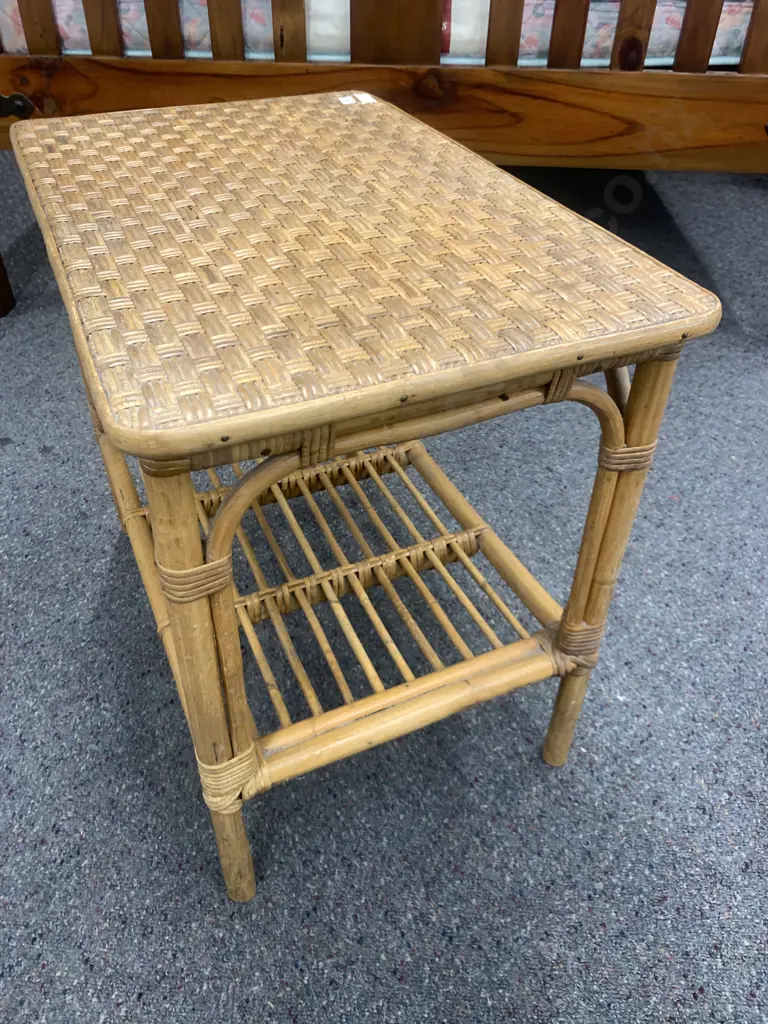 Occasional Table, Rectangular, Cane, 2 Tier With Woven Top, H50cm, W57cm, D37cm  Image 1++