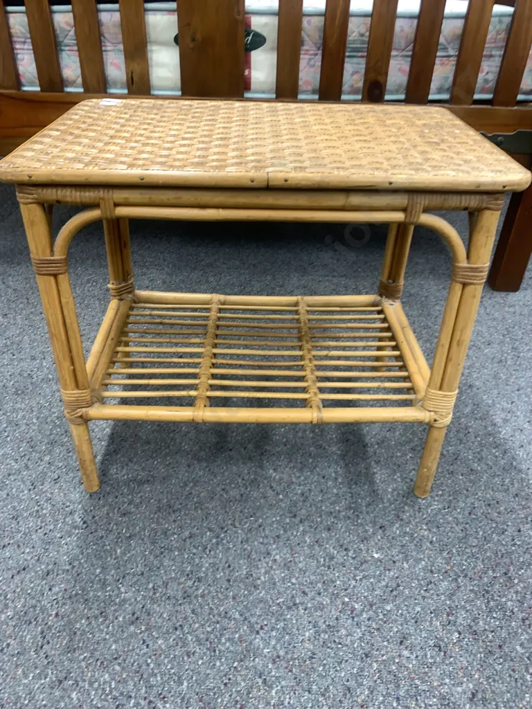 Occasional Table, Rectangular, Cane, 2 Tier With Woven Top, H50cm, W57cm, D37cm  Image 1++