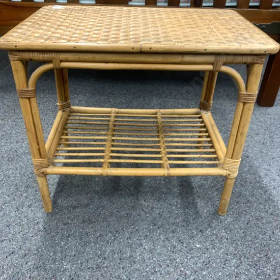 Occasional Table, Rectangular, Cane, 2 Tier With Woven Top, H50cm, W57cm, D37cm 