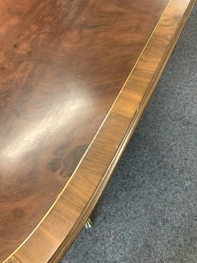 Antique Oval Dining Table Ornate Mahogany Inlaid Gilt Detail, Double Pedestal, Brass Claw Feet, H73 L200 W90cm Image 1++