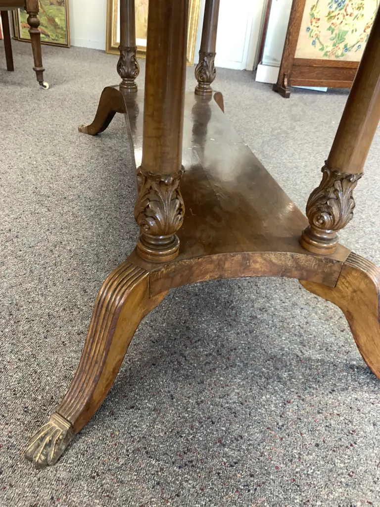 Antique Oval Dining Table Ornate Mahogany Inlaid Gilt Detail, Double Pedestal, Brass Claw Feet, H73 L200 W90cm Image 1++