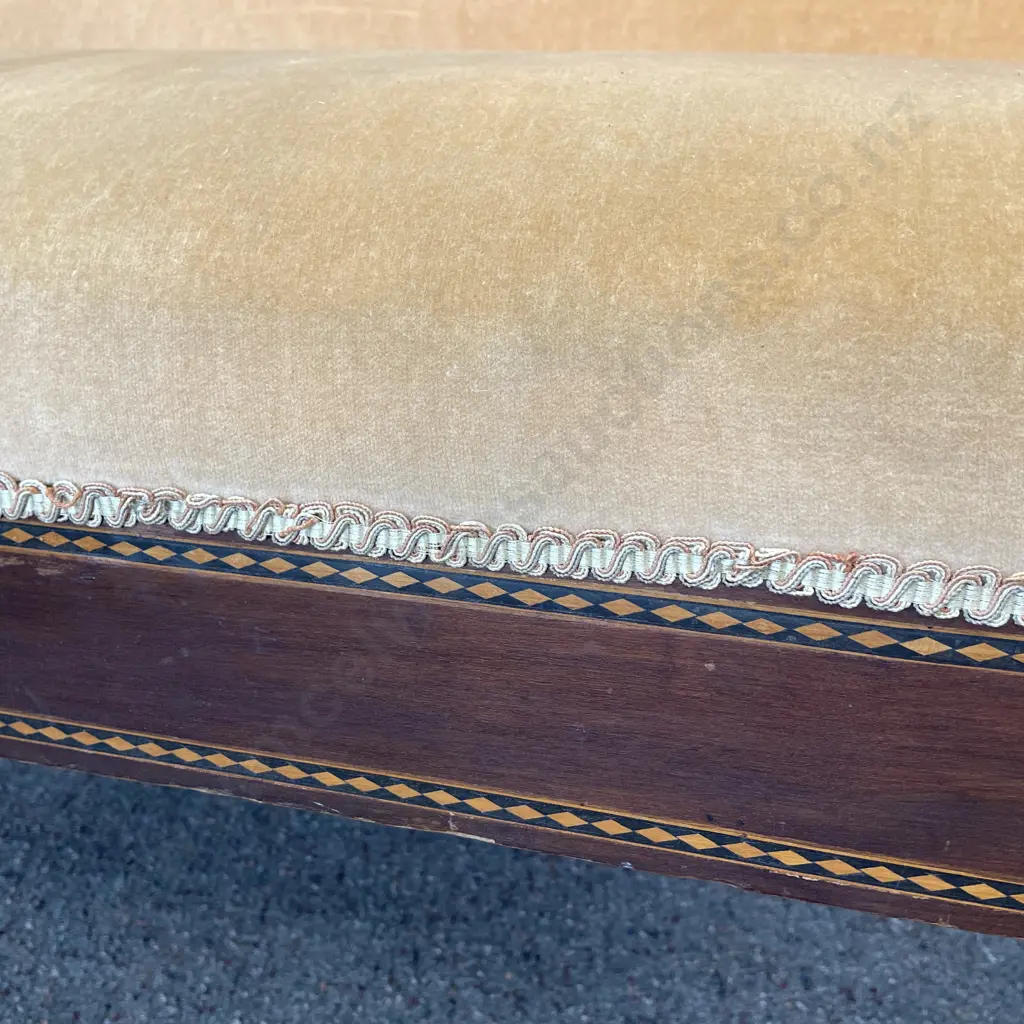 Sheraton Lounge Suite. Two seater and single chair. Mahogany frame with Marquetry inlay. Apricot fabric with braiding Image 1++
