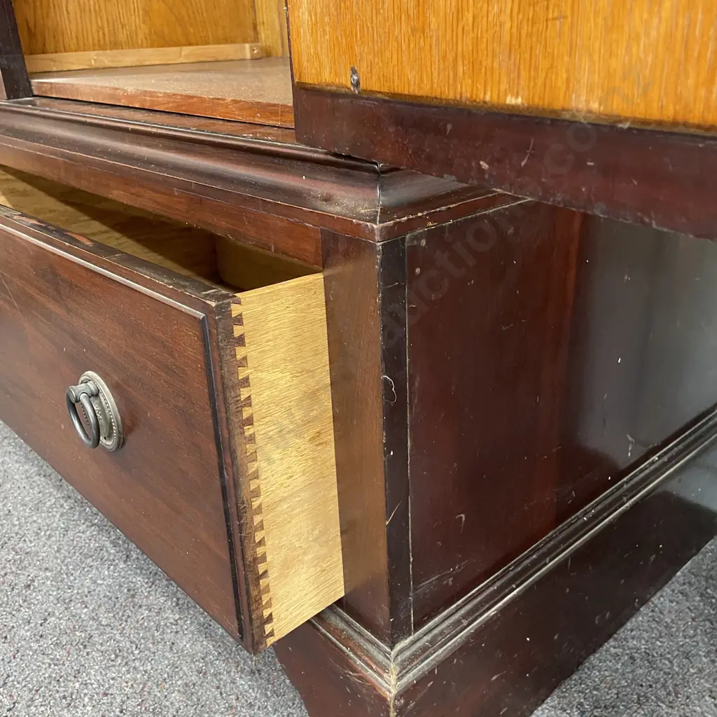 Stunning Antique Harris and Lebus Arts and Crafts Solid Mahogany Wardrobe. 2 Door, 2 drawer.  Bevelled glass mirrors. Image 1++