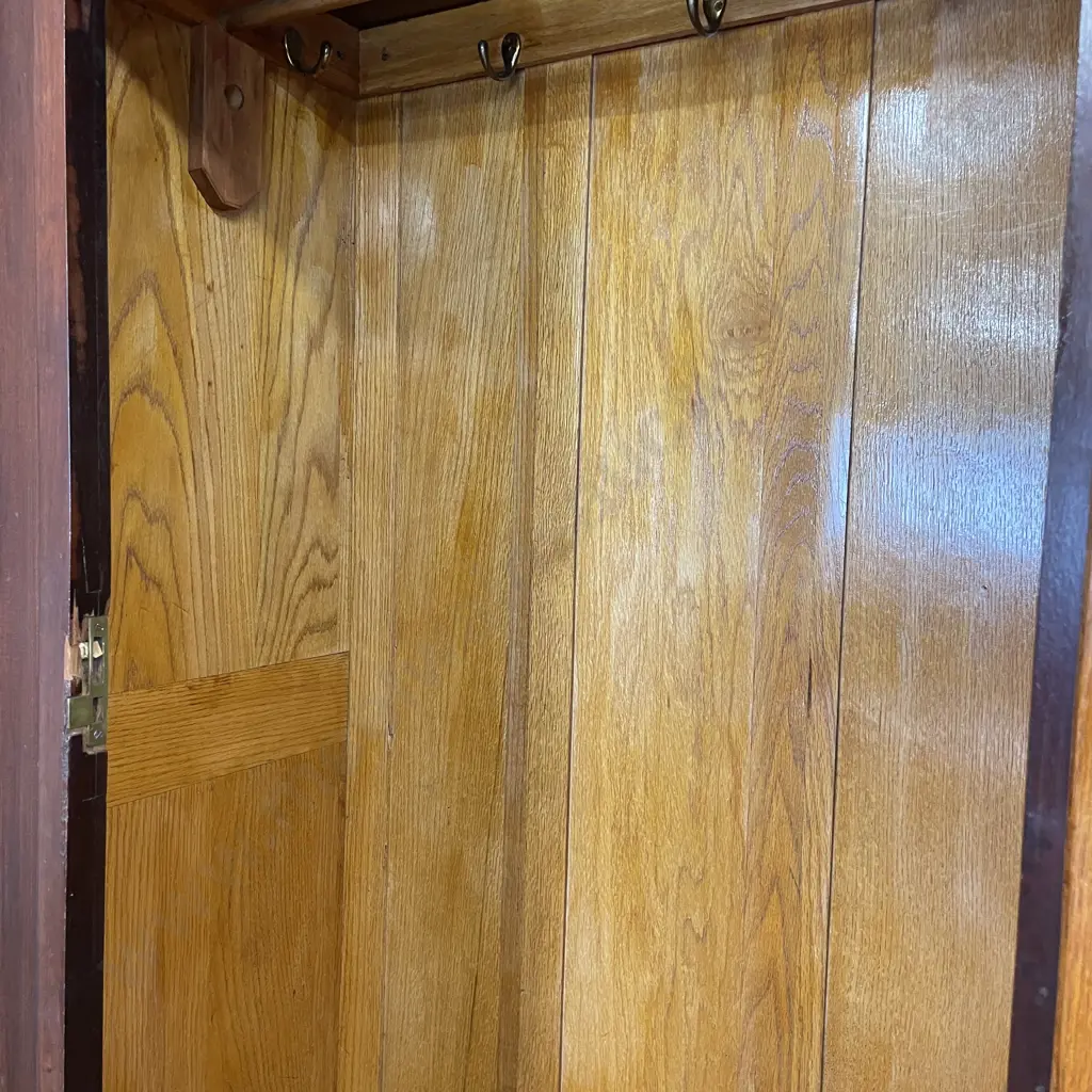 Stunning Antique Harris and Lebus Arts and Crafts Solid Mahogany Wardrobe. 2 Door, 2 drawer.  Bevelled glass mirrors. Image 1++