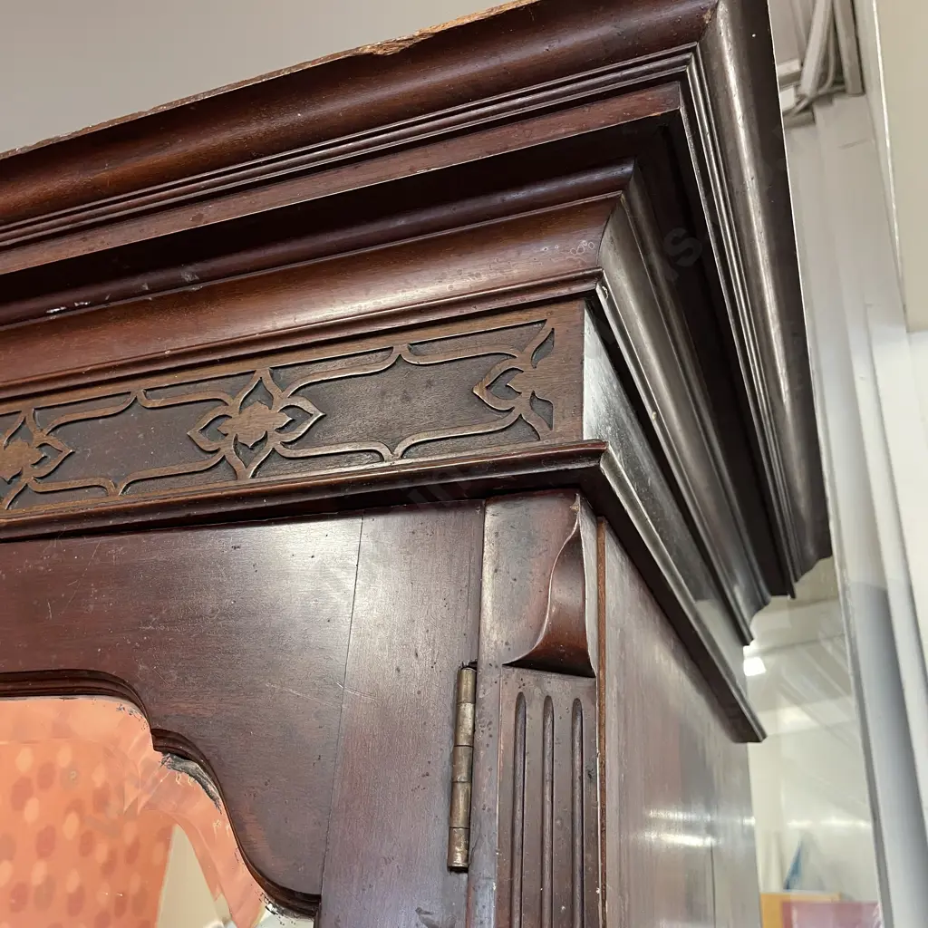 Stunning Antique Harris and Lebus Arts and Crafts Solid Mahogany Wardrobe. 2 Door, 2 drawer.  Bevelled glass mirrors. Image 1++