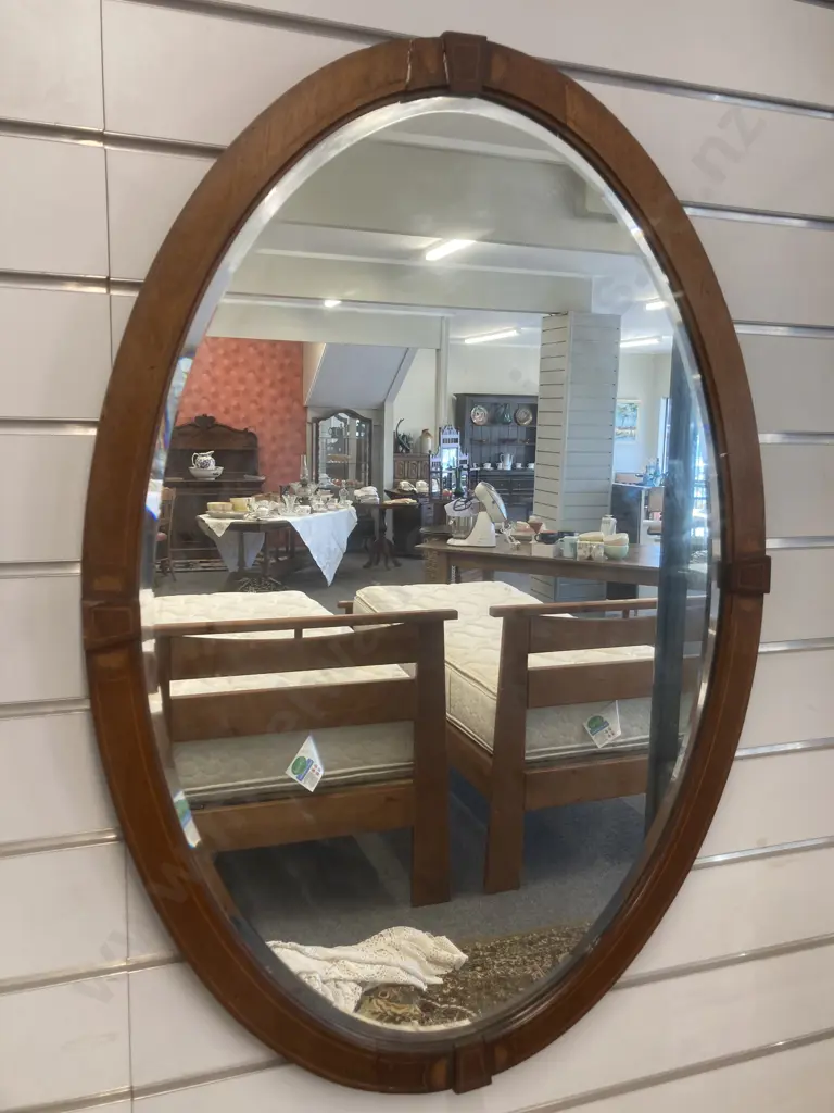 Antique Oval Mirror With Marquetry Detail, 83 x 57cm (af) Image 1++