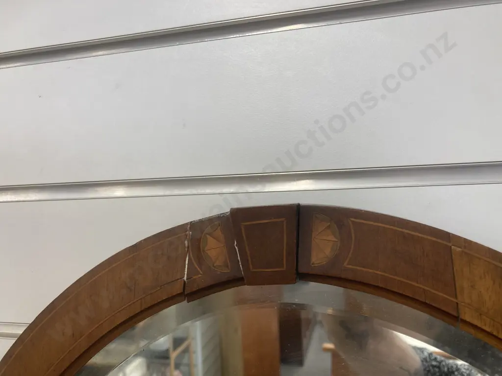 Antique Oval Mirror With Marquetry Detail, 83 x 57cm (af) Image 1++
