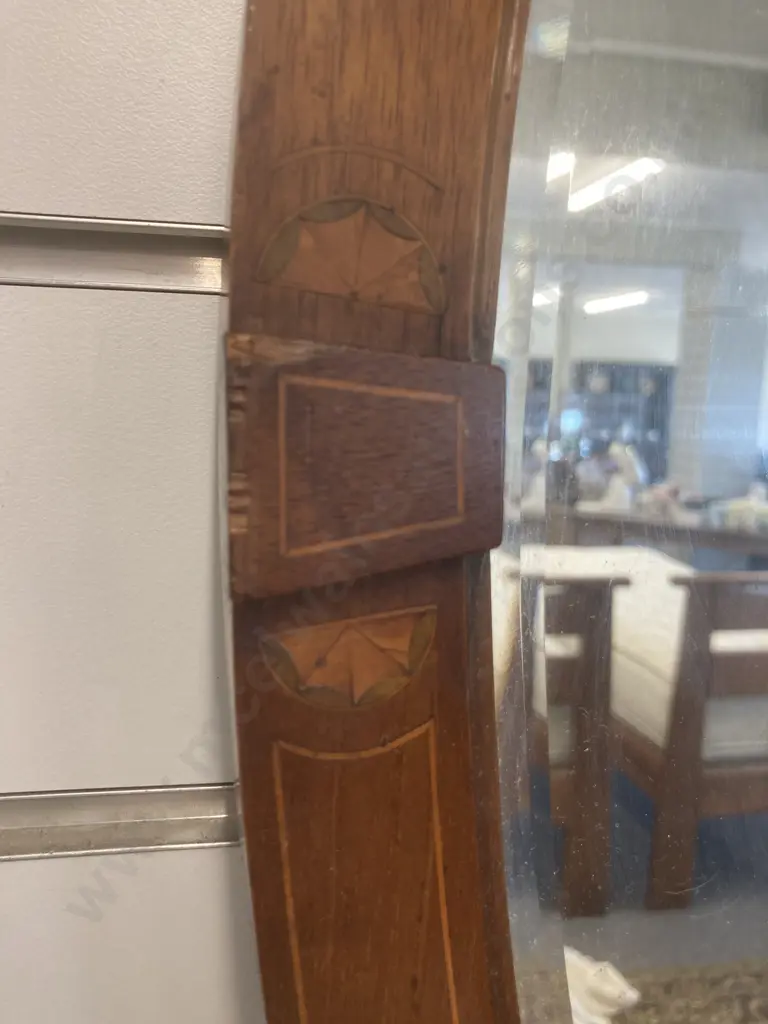 Antique Oval Mirror With Marquetry Detail, 83 x 57cm (af) Image 1++