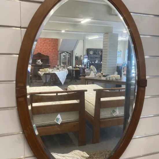 Antique Oval Mirror With Marquetry Detail, 83 x 57cm (af)