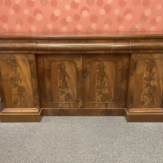 Early Victorian Sideboard With Flame Mahogany Cupboard Door Fronts With Keys, c1850, H90 L184 D54cm