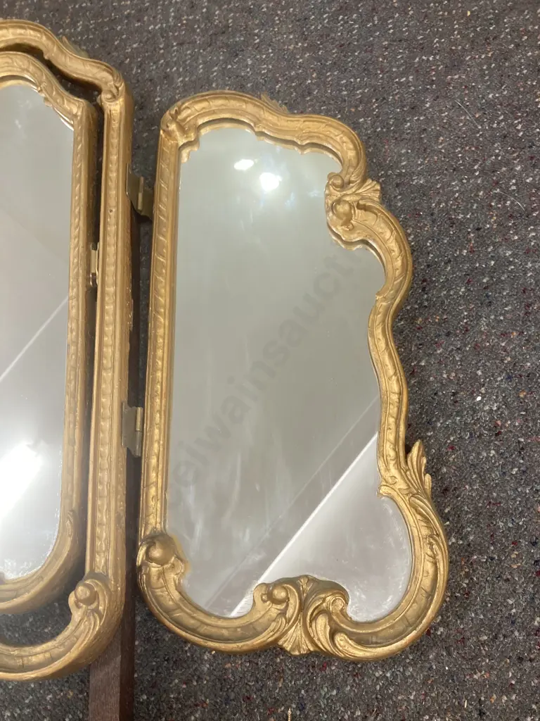 Antique Gilt Hand Carved Triple Swing Dressing Table Mirror, 66 x 86cm (Mirrors) Image 1++