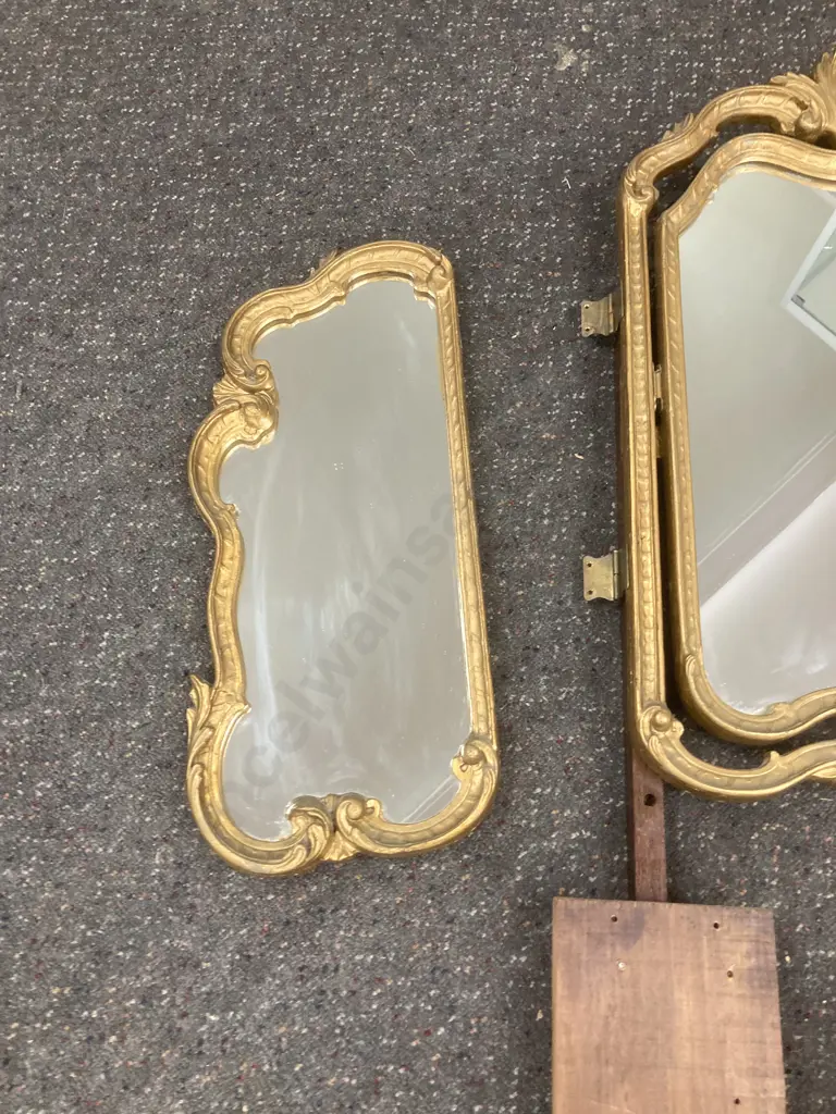 Antique Gilt Hand Carved Triple Swing Dressing Table Mirror, 66 x 86cm (Mirrors) Image 1++