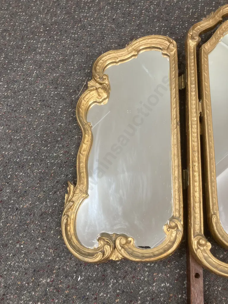 Antique Gilt Hand Carved Triple Swing Dressing Table Mirror, 66 x 86cm (Mirrors) Image 1++
