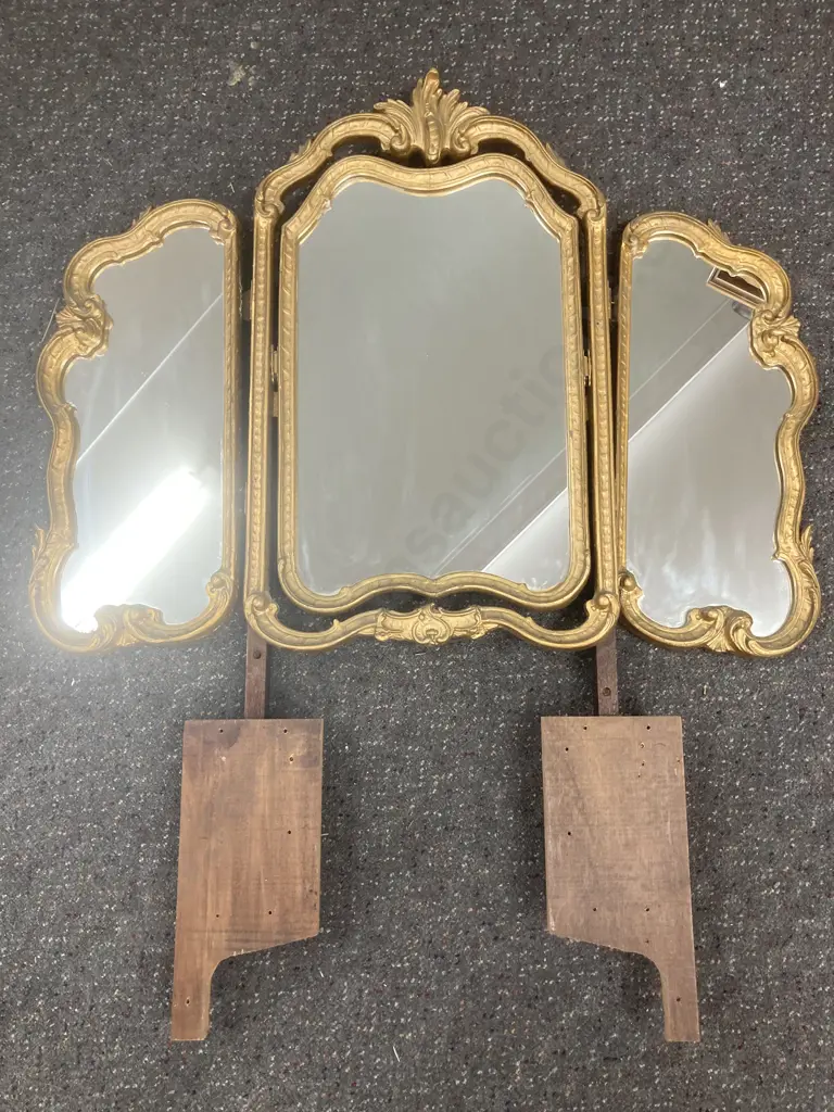 Antique Gilt Hand Carved Triple Swing Dressing Table Mirror, 66 x 86cm (Mirrors) Image 1++