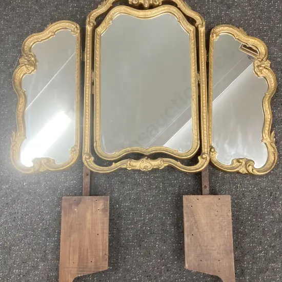 Antique Gilt Hand Carved Triple Swing Dressing Table Mirror, 66 x 86cm (Mirrors)