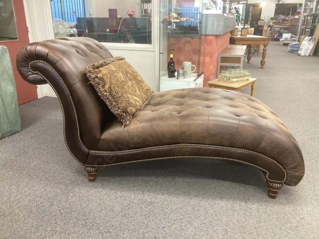 Claremore Chaise Ashley Furniture, Earth Tone Quality Faux Leather Upholstery, With A 2 Sided Lumbar Pillow, L190 W90cm Image 1++