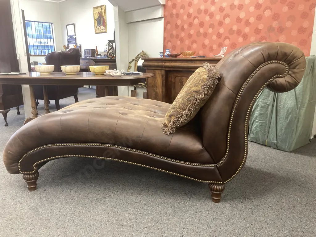 Claremore Chaise Ashley Furniture, Earth Tone Quality Faux Leather Upholstery, With A 2 Sided Lumbar Pillow, L190 W90cm Image 1++