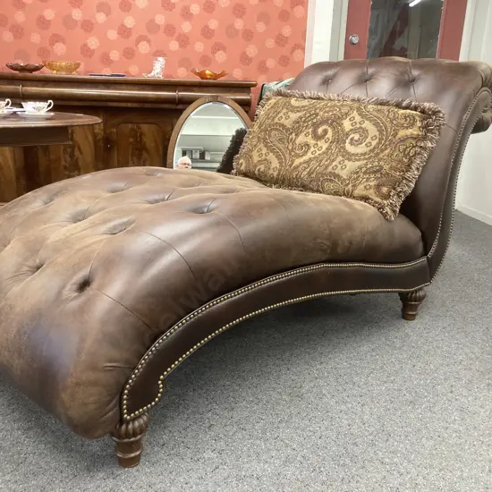 Claremore Chaise Ashley Furniture, Earth Tone Quality Faux Leather Upholstery, With A 2 Sided Lumbar Pillow, L190 W90cm