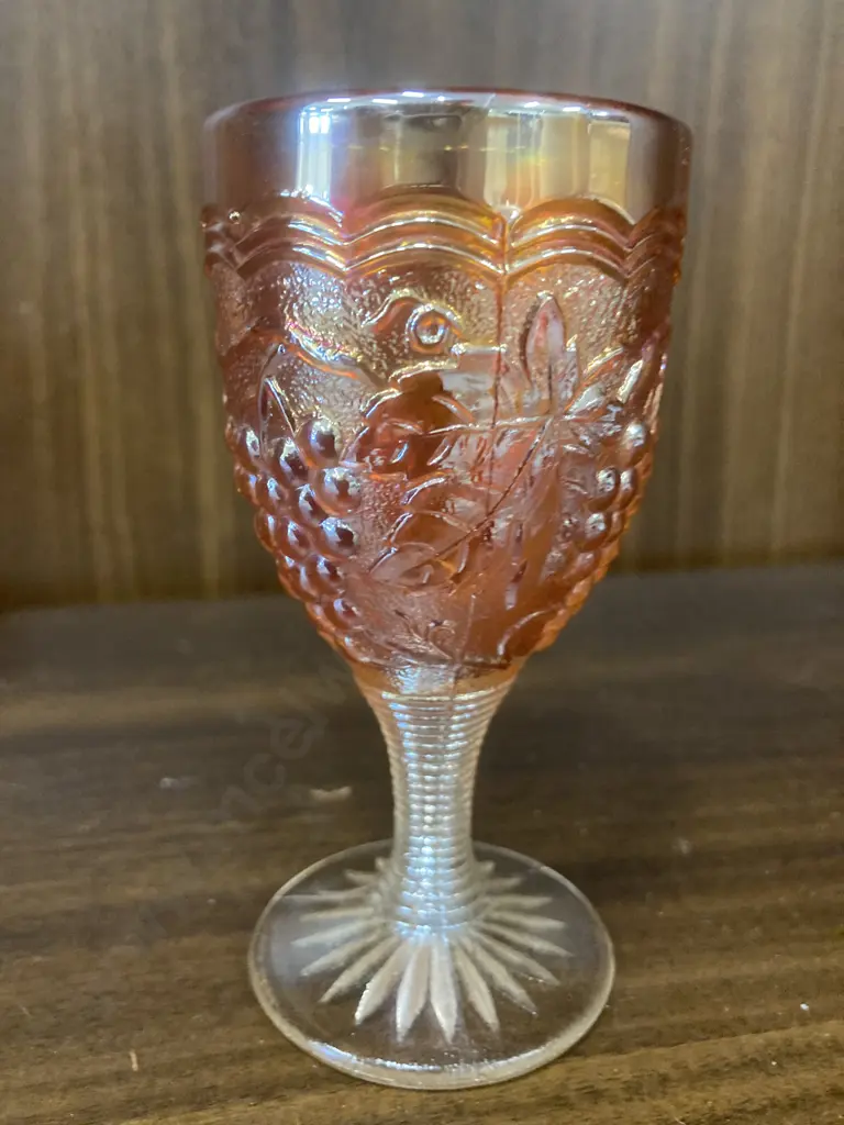 Imperial Marigold Carnival Glass "Grape" Design Goblet & "Grape & Cable" Goblet Image 1++