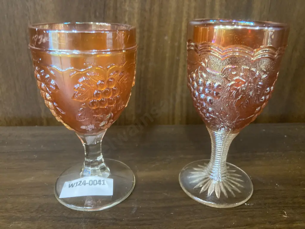 Imperial Marigold Carnival Glass "Grape" Design Goblet & "Grape & Cable" Goblet Image 1++