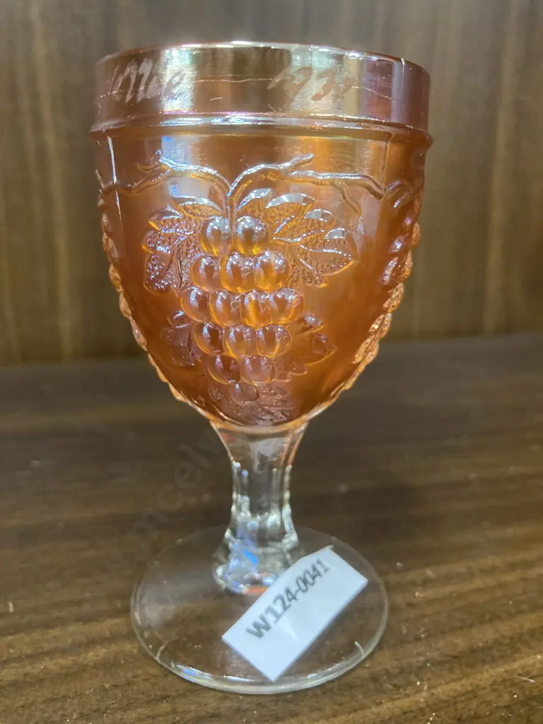 Imperial Marigold Carnival Glass "Grape" Design Goblet & "Grape & Cable" Goblet Image 1++