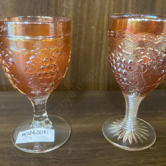 Imperial Marigold Carnival Glass "Grape" Design Goblet & "Grape & Cable" Goblet