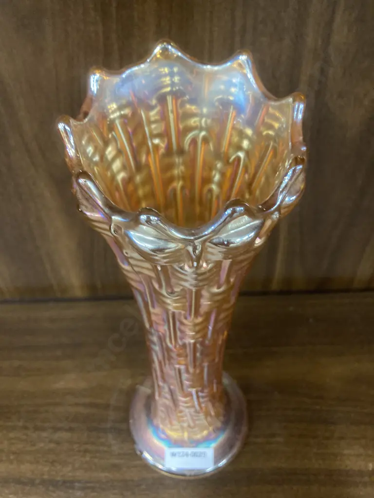 Vintage Dugan Big Basket Weave Marigold Carnival Glass Vase, H24 Dia9cm, 1911-1913 Image 1++