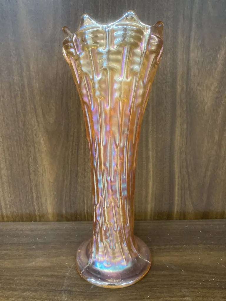 Vintage Dugan Big Basket Weave Marigold Carnival Glass Vase, H24 Dia9cm, 1911-1913 Image 1++