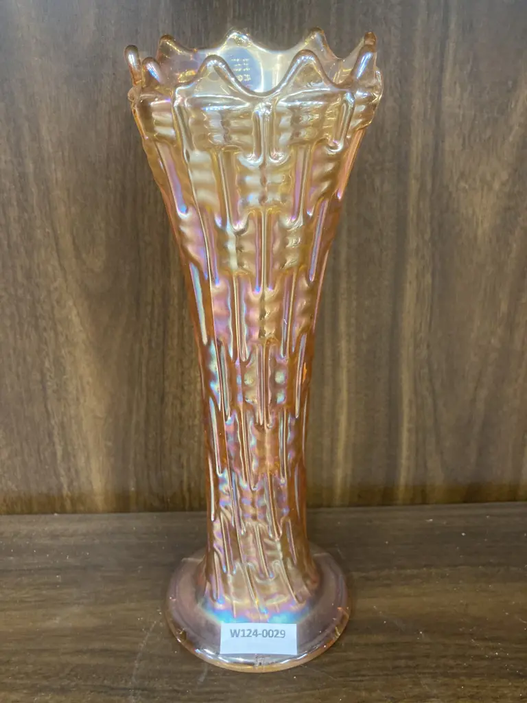 Vintage Dugan Big Basket Weave Marigold Carnival Glass Vase, H24 Dia9cm, 1911-1913 Image 1++
