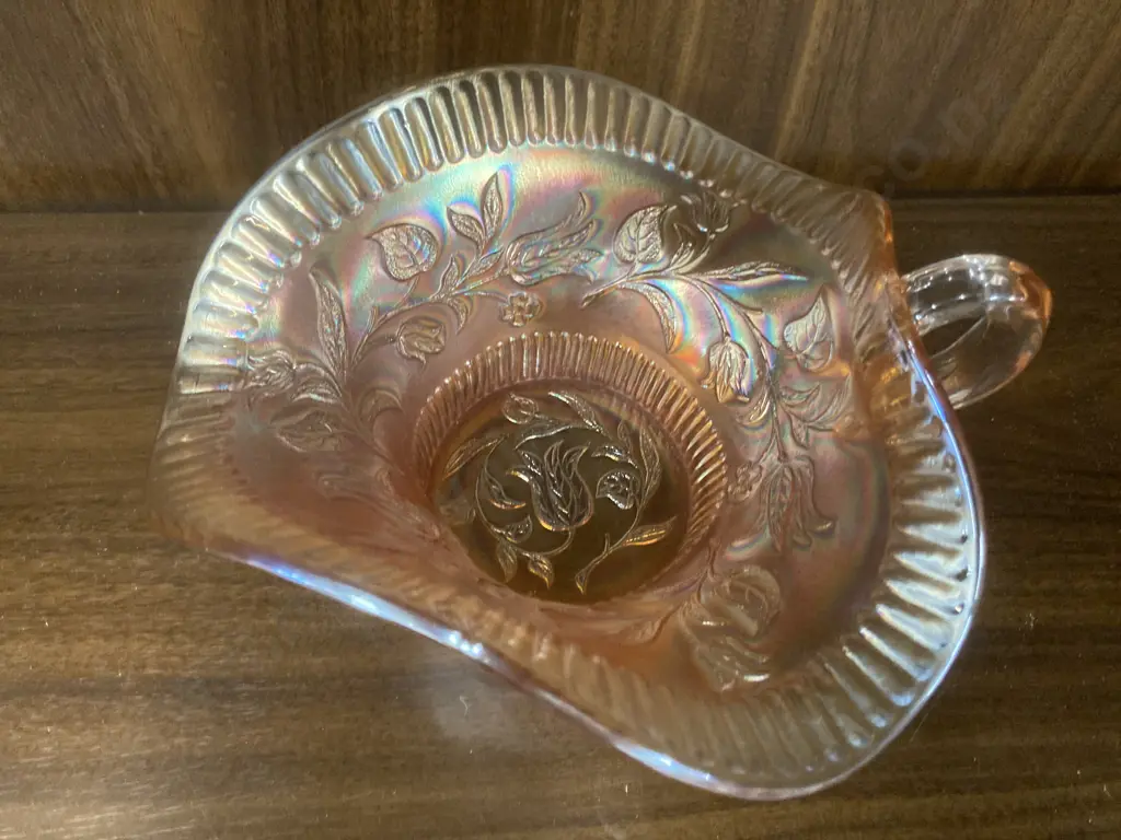 Antique Dugan Windflower Nappy Dish Marigold Carnival Glass, c1911, H9 L19cm Image 1++