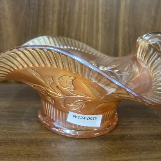 Antique Dugan Windflower Nappy Dish Marigold Carnival Glass, c1911, H9 L19cm