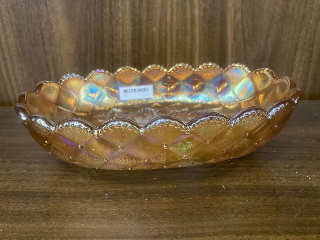 Vintage Imperial Pansy Marigold Carnival Glass Oval Candy Dish, H5 L20cm Image 1++