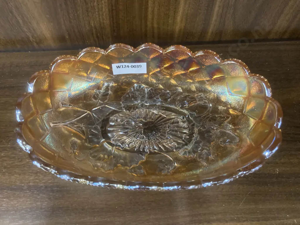 Vintage Imperial Pansy Marigold Carnival Glass Oval Candy Dish, H5 L20cm Image 1++