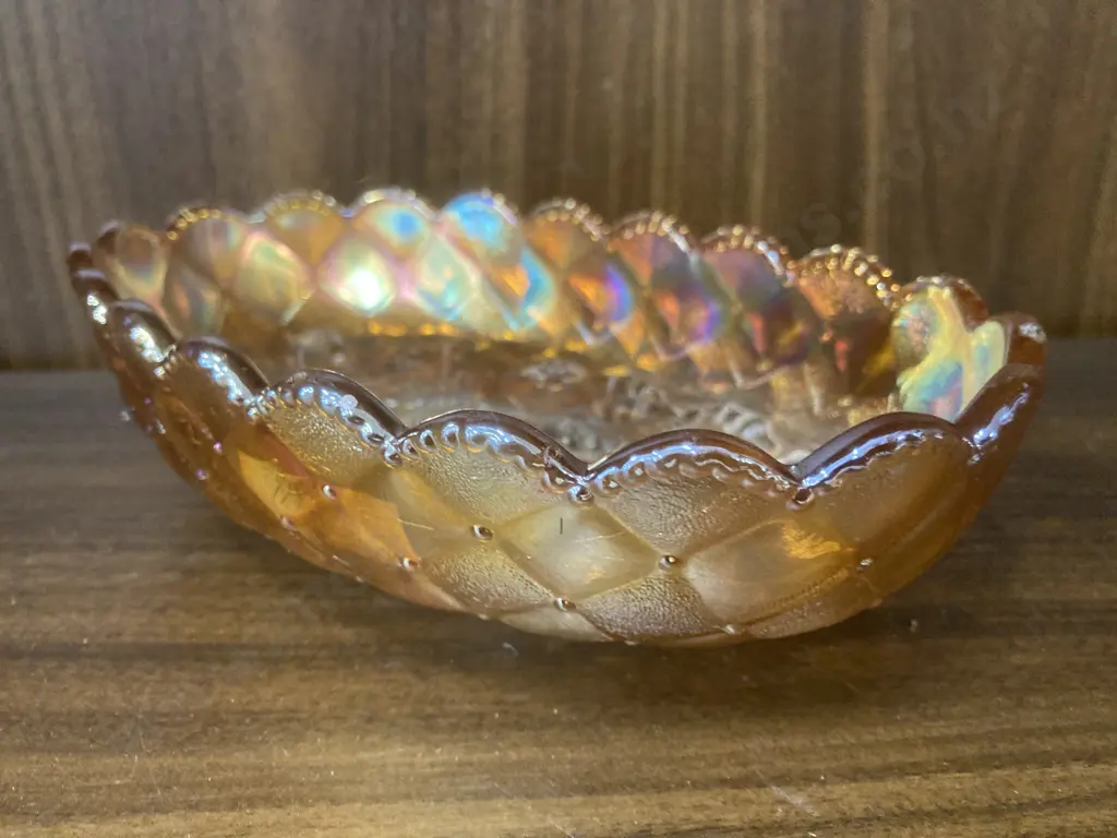 Vintage Imperial Pansy Marigold Carnival Glass Oval Candy Dish, H5 L20cm Image 1++