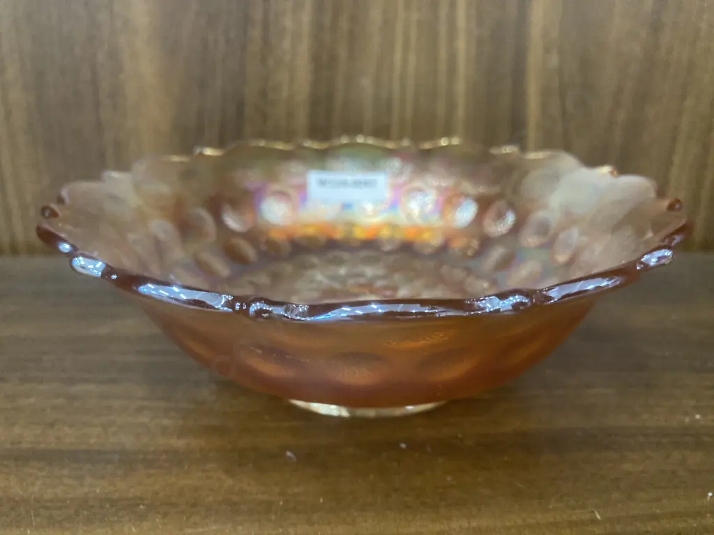 Vintage Fenton Coin Dot Marigold Carnival Glass Bracket Edge Bowl, Dia17cm Image 1++