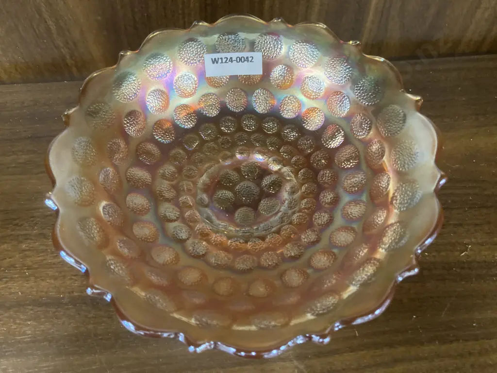 Vintage Fenton Coin Dot Marigold Carnival Glass Bracket Edge Bowl, Dia17cm Image 1++