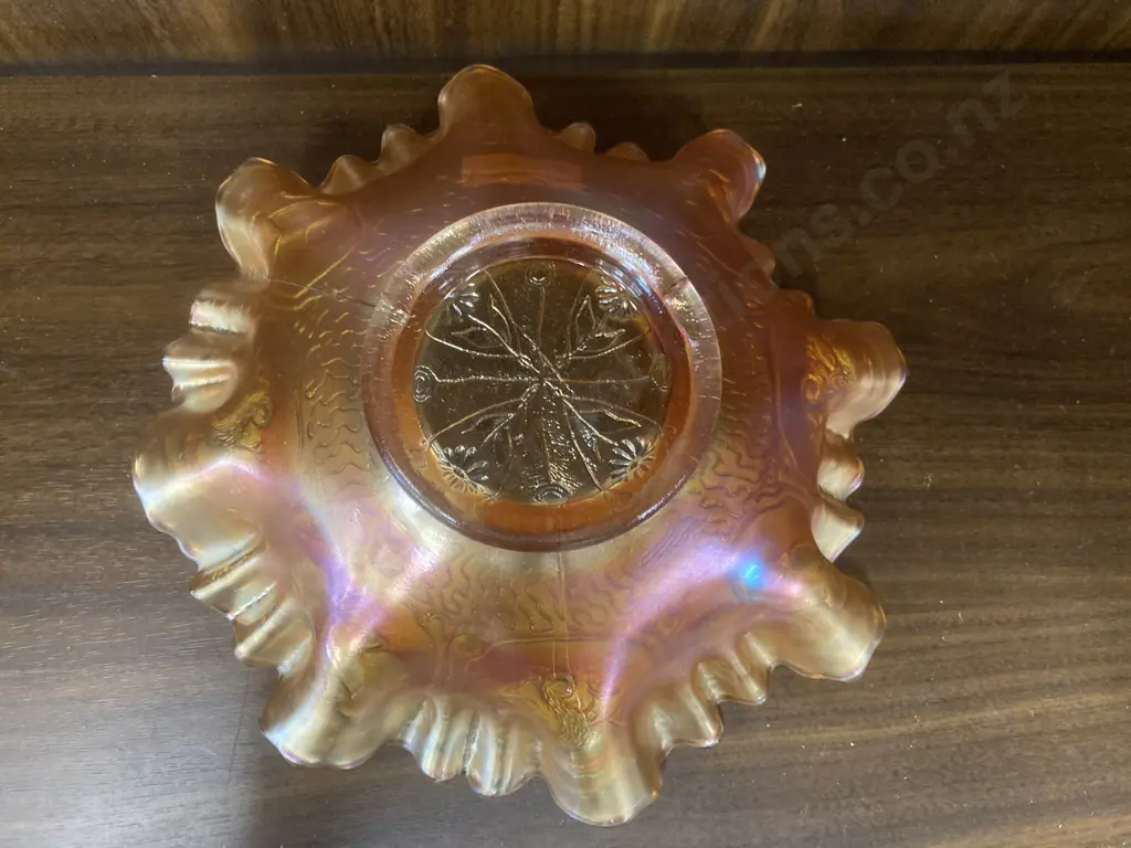 Vintage Fenton Dragon & Lotus Marigold Carnival Glass 3 in 1 Edge Bowl, Dia23cm Image 1++