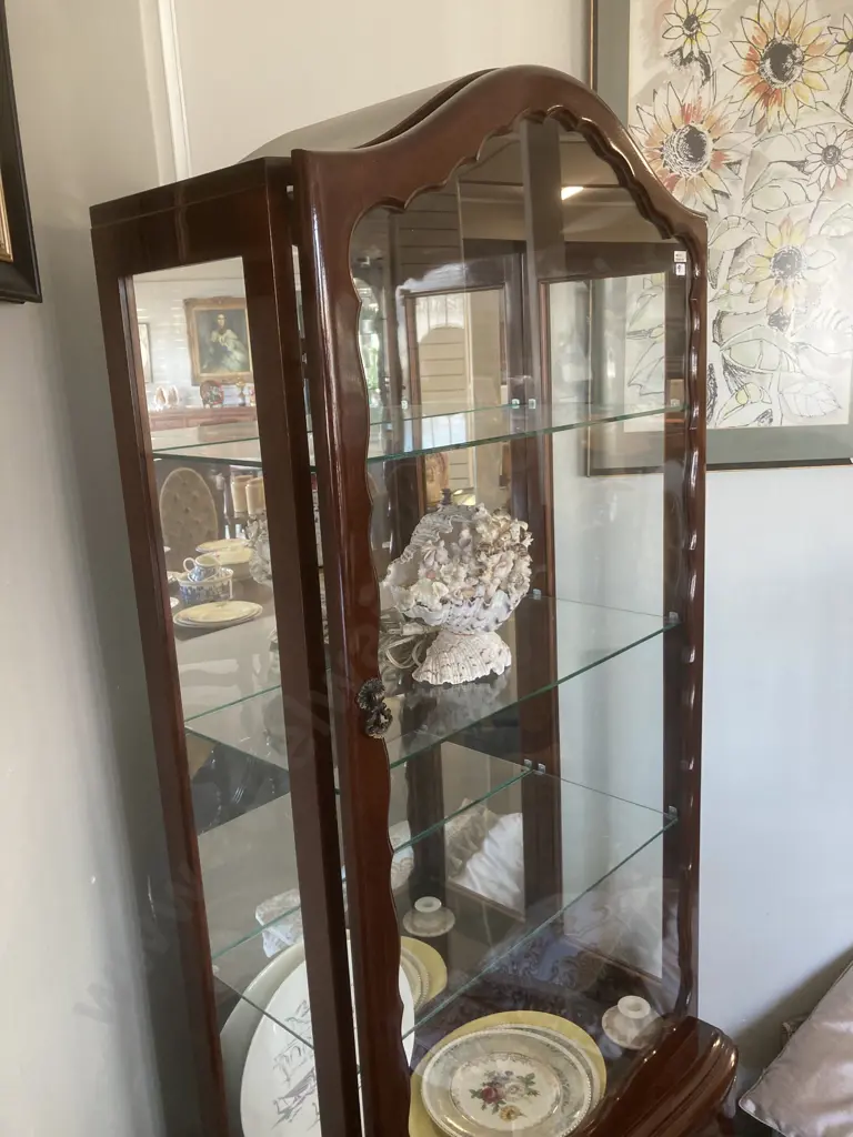 Mahogany Dome Top China Display Cabinet, Mirrored Back, 3 Adjustable Glass Shelves, Cabriole Legs, Image 1++