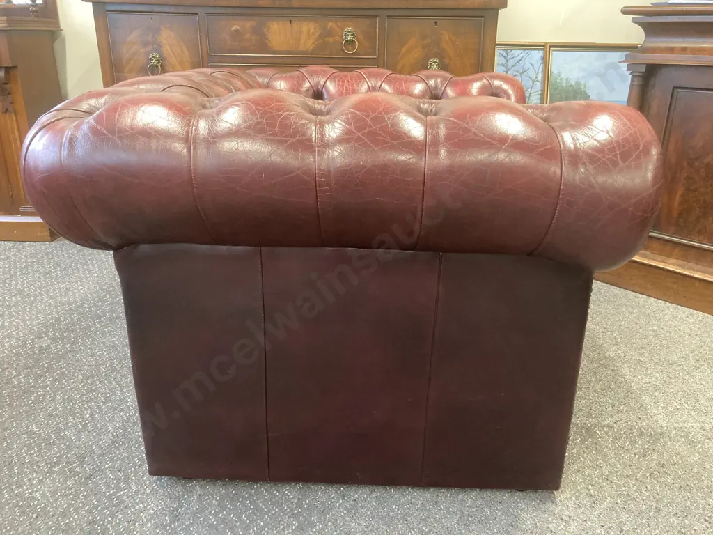 Leather Chesterfield Club Chair, Burgundy Button Backed, Domed, W100cm Image 1++