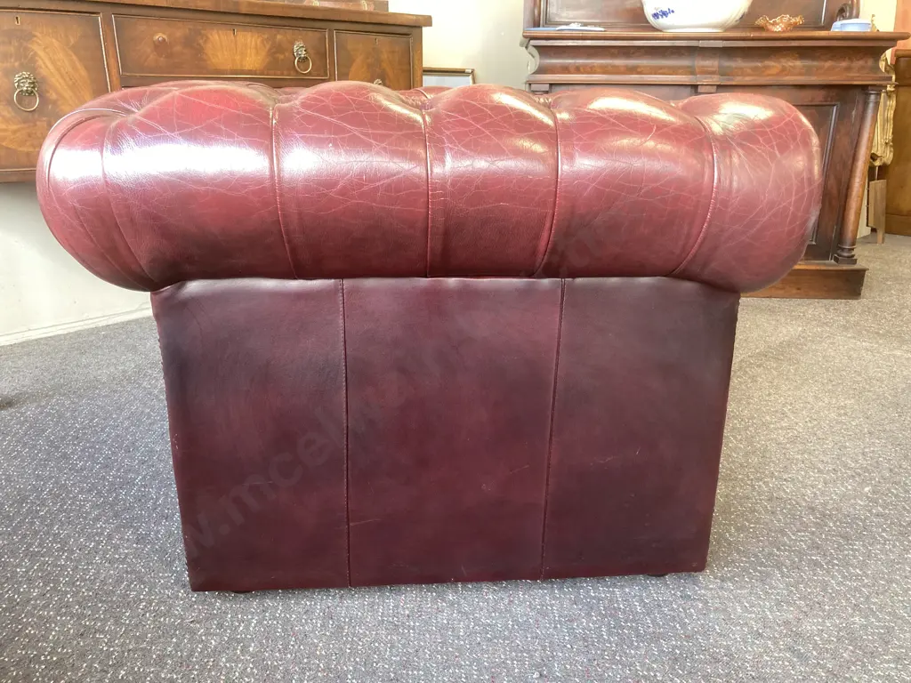 Leather Chesterfield Club Chair, Burgundy Button Backed, Domed, W100cm Image 1++