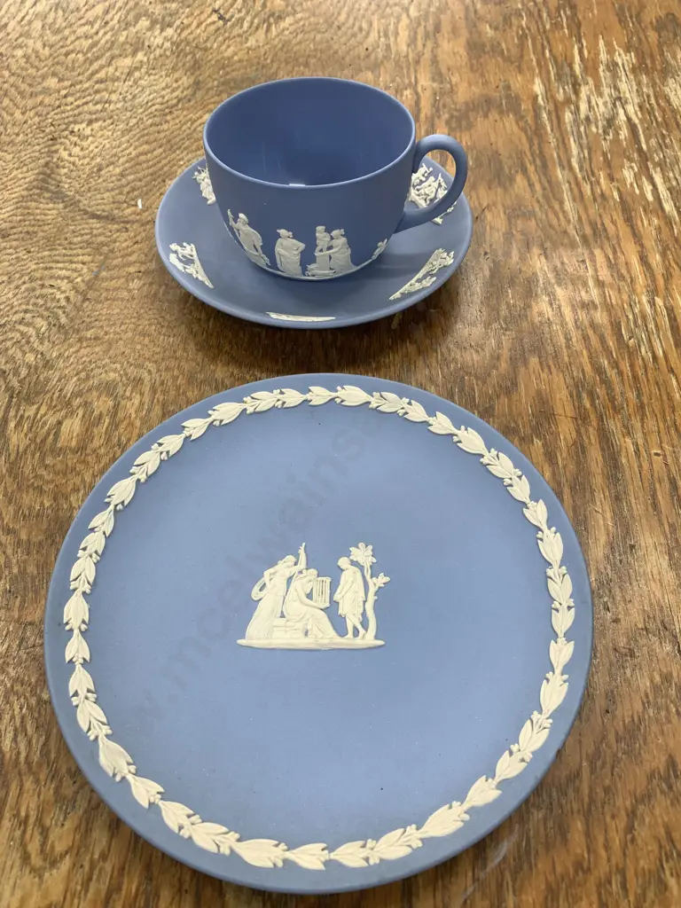 Wedgwood Cup, Saucer & Plate, Blue / White Image 1++