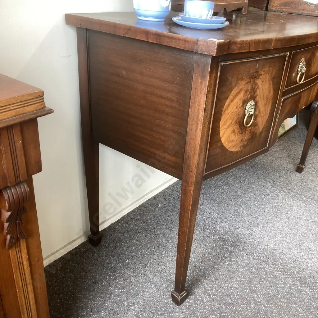 Federal Style Crotch Mahogany Inlaid Antique Sideboard Buffet With 4 x Lion Head Ring Pulls Image 1++