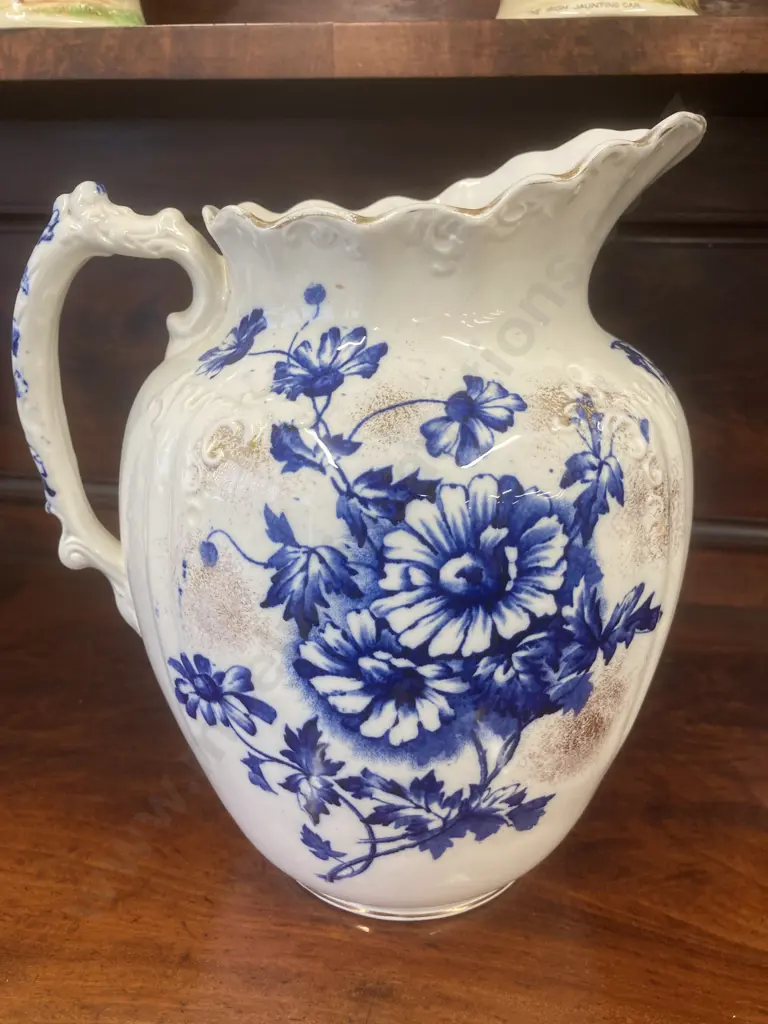 Antique Brampton England Blue Flow Wash Jug & Bowl Set, H30cm, Dia 39cm Image 1++